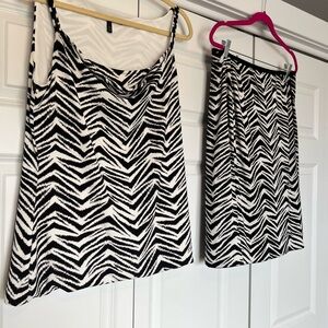 Chic Black and White Patterned Skirt Set